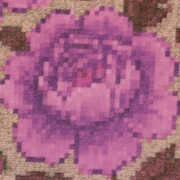 Samt Chenille mit gemalten Rosen in Lila auf Beige
